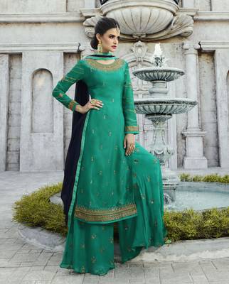 Turquoise Resham Embroidery Georgette Salwar 2
