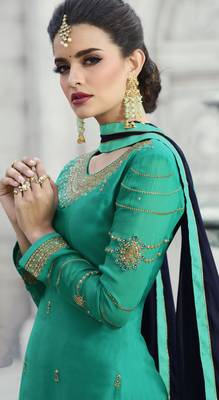 Turquoise Resham Embroidery Georgette Salwar 4