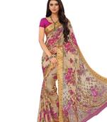 Beige Printed Chiffon Saree With Blouse