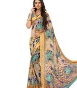 Beige Printed Chiffon Saree With Blouse