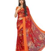 Red Printed Chiffon Saree With Blouse