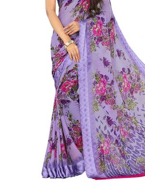 Purple Printed Chiffon Saree With Blouse 3