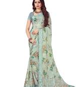 Green printed chiffon saree with blouse