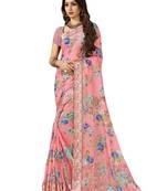 Pink printed chiffon saree with blouse