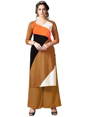 Beige Printed Rayon Kurti 1