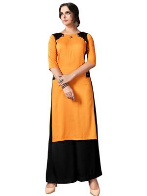 Orange Printed Rayon Kurti 1