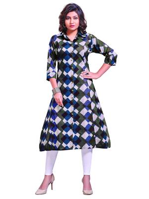 Blue Printed Cotton Kurti 1