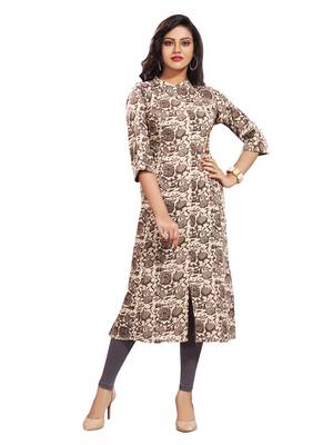 Beige Printed Cotton Kurti 1