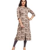 Beige Printed Cotton Kurti