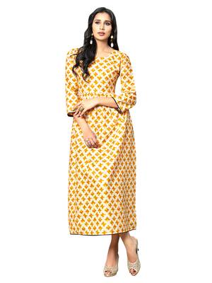 Off-white printed cotton kurti 1