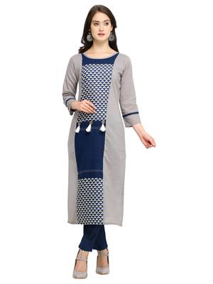 Grey printed cotton kurti 1