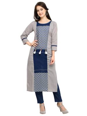 Grey printed cotton kurti 2