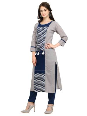Grey printed cotton kurti 3