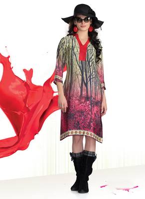 Multicolor Printed Satin Kurti 1