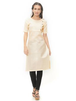 Cream plain cotton kurti 1