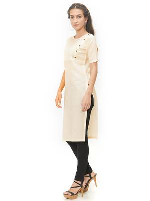 Cream plain cotton kurti 2