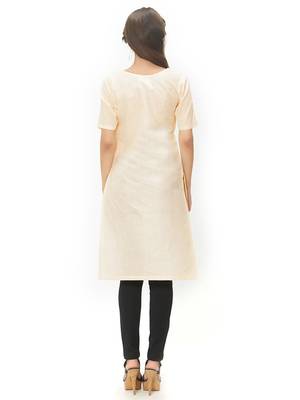 Cream plain cotton kurti 4