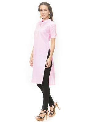 Pink plain cotton kurti 2