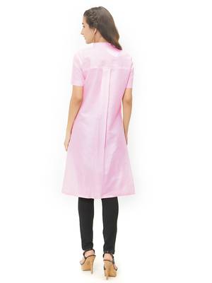 Pink plain cotton kurti 4