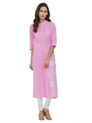 Pink Embroidered Cotton Kurti 1