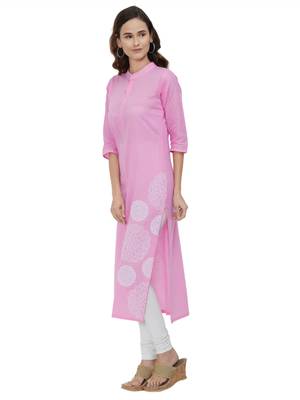 Pink Embroidered Cotton Kurti 2