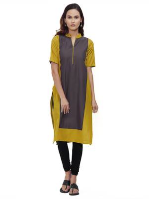 Yellow Plain Cotton Kurti 1