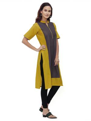 Yellow Plain Cotton Kurti 2