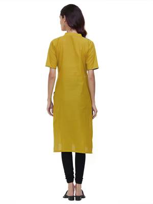 Yellow Plain Cotton Kurti 3