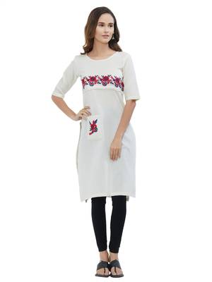 Off-white embroidered cotton kurti 1