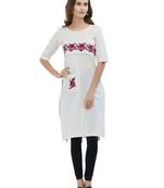 Off-white embroidered cotton kurti