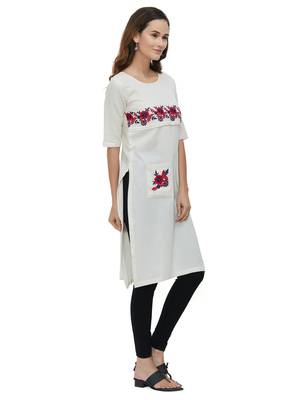 Off-white embroidered cotton kurti 2