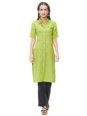 Green Plain Cotton Kurti 1
