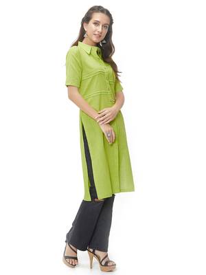 Green Plain Cotton Kurti 2