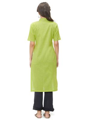 Green Plain Cotton Kurti 3
