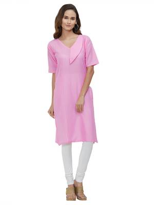 Pink Plain Cotton Kurti 1