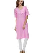 Pink Plain Cotton Kurti