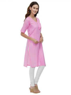Pink Plain Cotton Kurti 2
