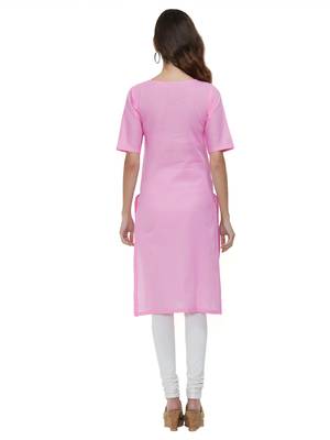Pink Plain Cotton Kurti 3