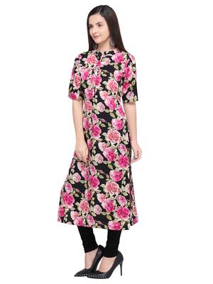 Black Printed Crepe Kurti 2