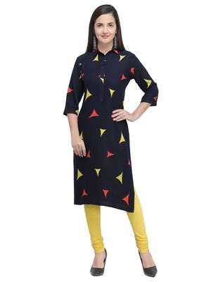 Navy-Blue Printed Rayon Kurti 1