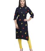 Navy-Blue Printed Rayon Kurti