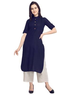 Navy-blue plain cotton kurti 1