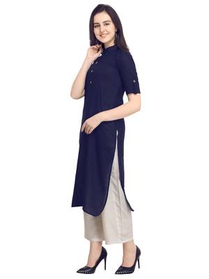 Navy-blue plain cotton kurti 2