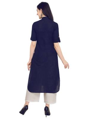 Navy-blue plain cotton kurti 3