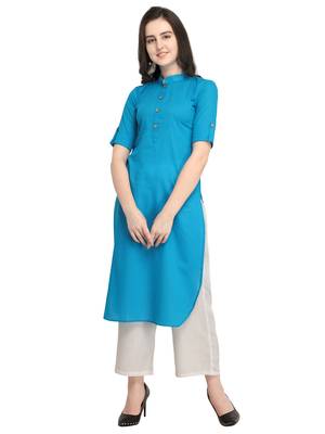 Blue plain cotton kurti 1