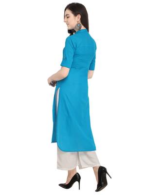 Blue plain cotton kurti 2