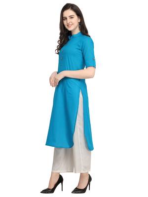 Blue plain cotton kurti 3
