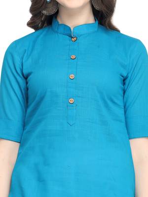 Blue plain cotton kurti 4