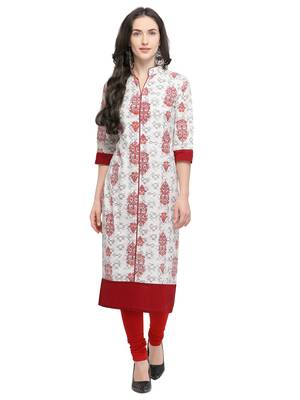 Off-white printed cotton kurti 1