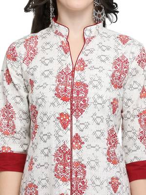 Off-white printed cotton kurti 4